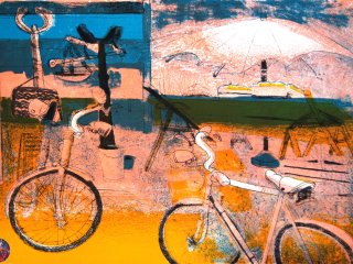 023B - Mercato e Bici - Il Sole a Campo dei Fiori  (Sun in Campo dei Fiori ) - cm. 50x70 - Litografia (Lithography)